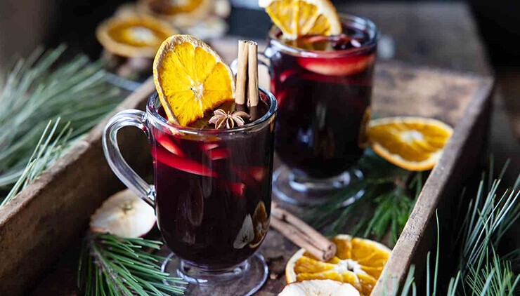 Winter warming drink with cinnamon sticks