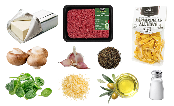 Spinach and Beef Pasta With Mushrooms