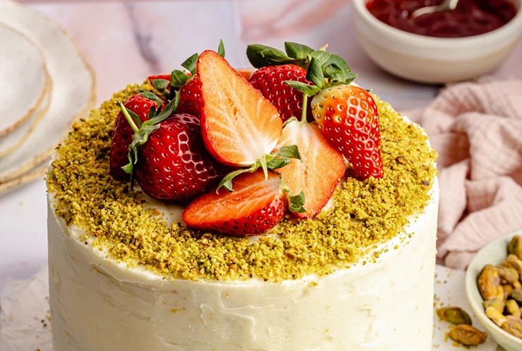 Pistachio and Strawberry Cake recipe